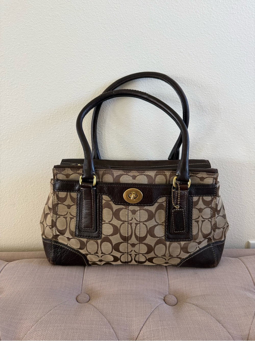 Authentic Y2K Coach Signature Brown Tan Shoulder Bag Handbag